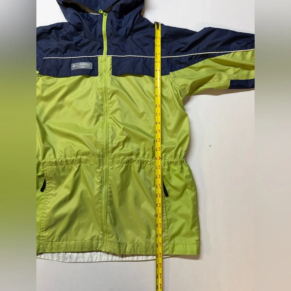 Columbia Girl’s 14/16 Green Blue Color Block Hooded Rain Coat Jacket